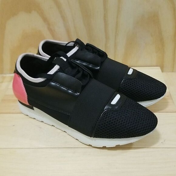 Balenciaga Race Runner Leather Mesh Black/Pink Women’s Sneacker Sz 40 ( 9 1/2) - Picture 3 of 10